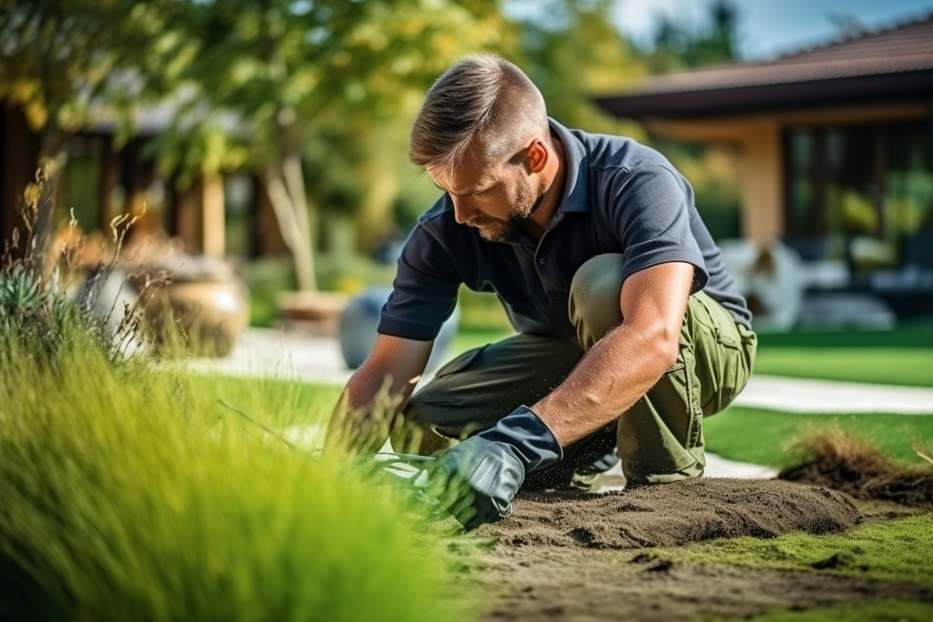 a landscaper doing landscaping